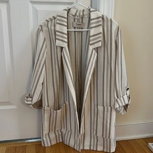 Casual blazer. Long/oversized though listed as medium. White/khaki stripes.